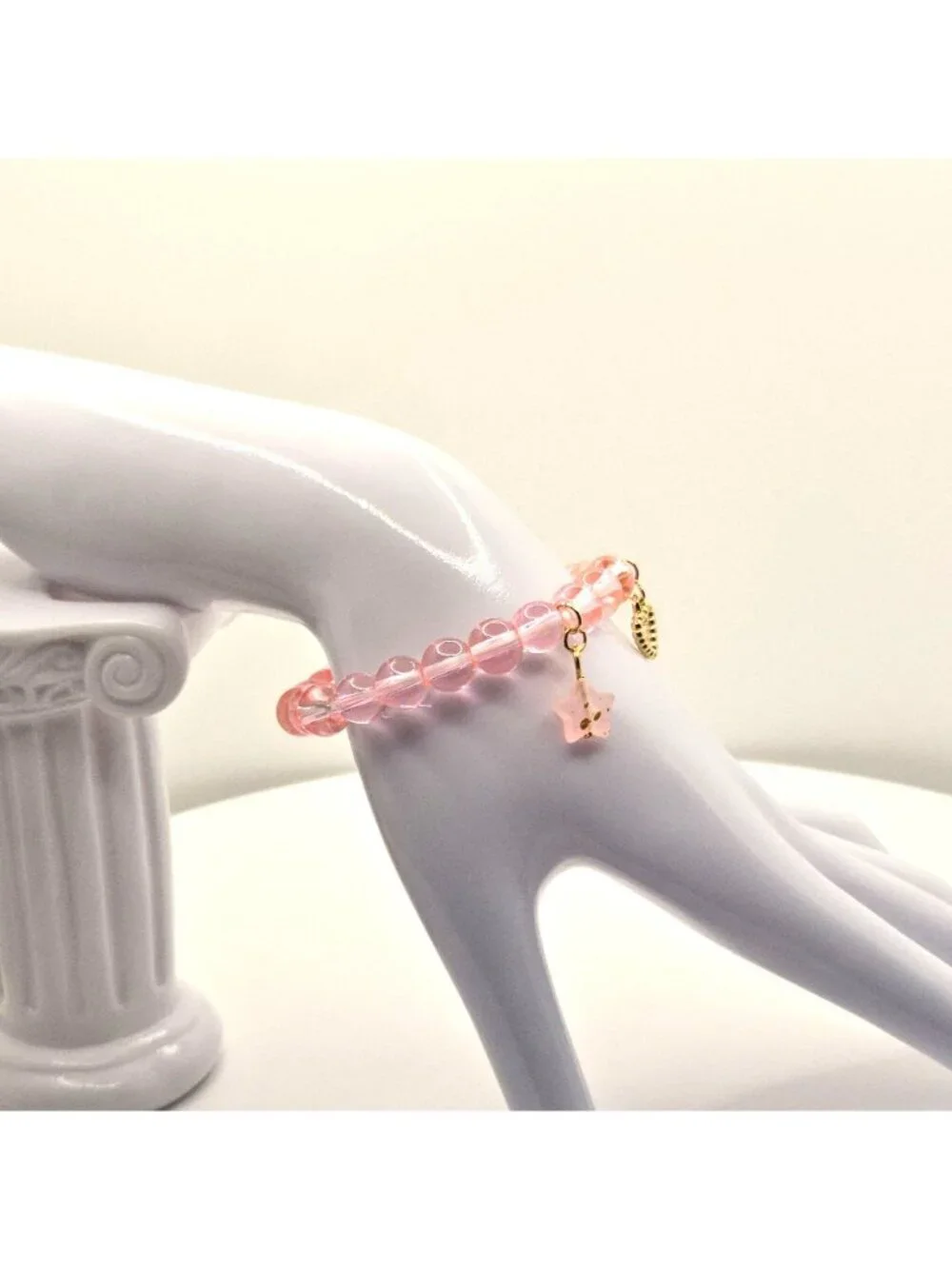 Pink Heart Bracelet, Cute Beaded Bracelet, Feminine Stretch Bracelet, Romantic J